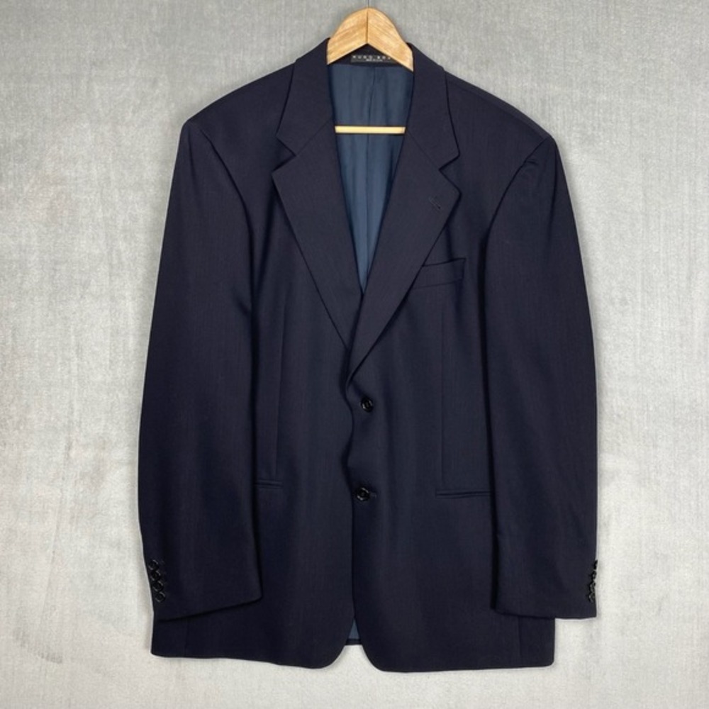 Vtg Hugo Boss Blazer Mens 42R Navy‎ Virgin Wool Made in USA Minimalist Luxury